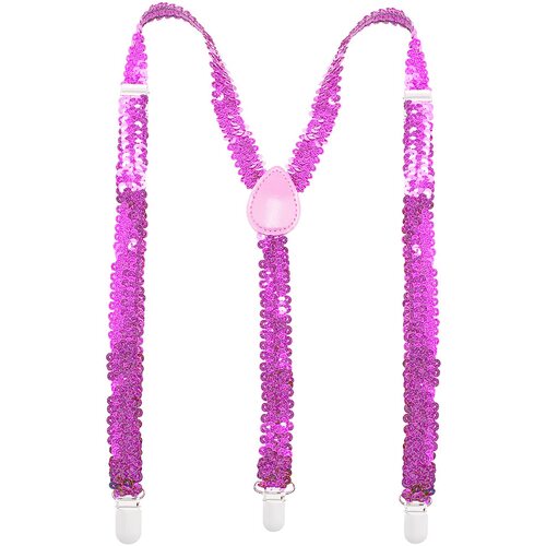 SEQUIN SUSPENDERS Unisex Adjustable Braces Clip On Elastic Y-Back  - Light Pink