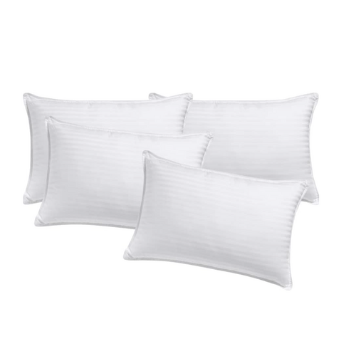 4x Premium 100% Cotton Pillow with Cover Filled Durable Soft Standard - 48x74cm