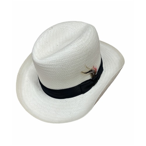 Hand Woven Cooler Outback Hat Summer Breathable Waterproof W/ Feather-Natural