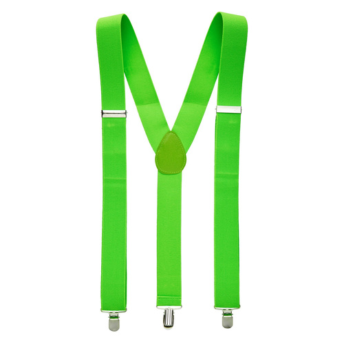 35mm WIDE SUSPENDERS Mens Adjustable Braces Clip On Trouser Elastic Y-Back - Fluro Green