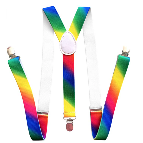 35mm WIDE SUSPENDERS Mens Adjustable Braces Clip On Trouser Elastic Y-Back - Rainbow