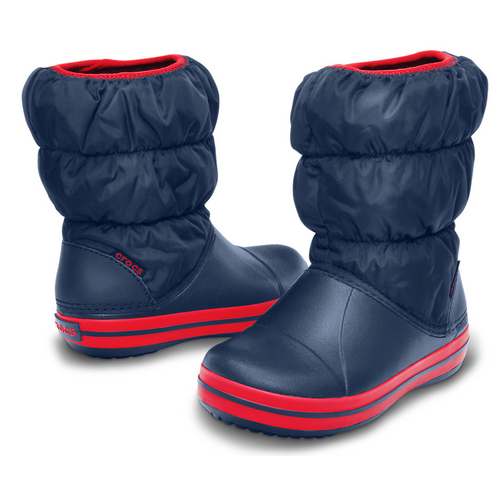 Crocs Kids Winter Puff Boot Childrens Boys Girls Warm Puffer - Navy/Red  - US C8