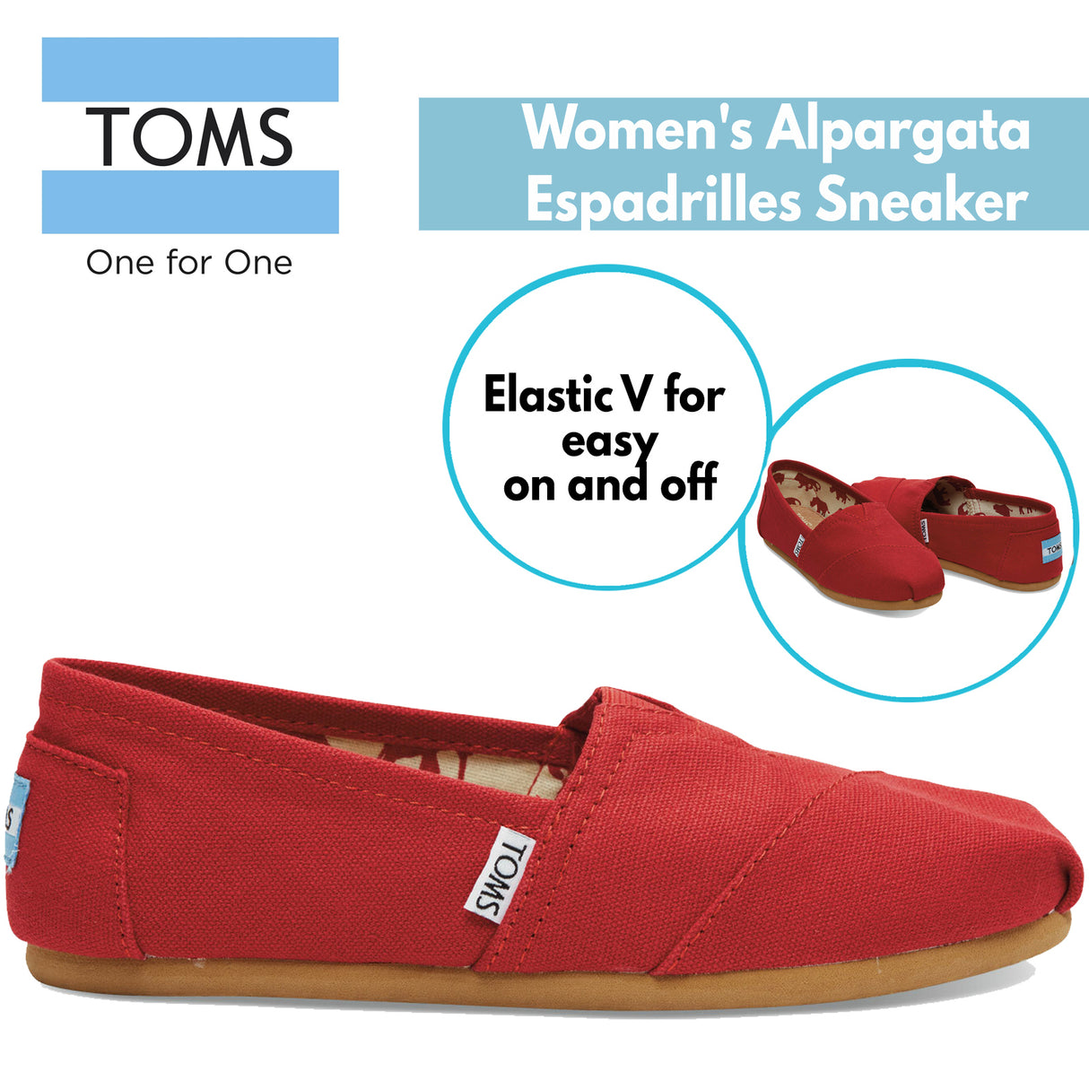 TOMS Womens Alpargata Classic Canvas Sneaker Shoes Espadrilles Slip On - Red