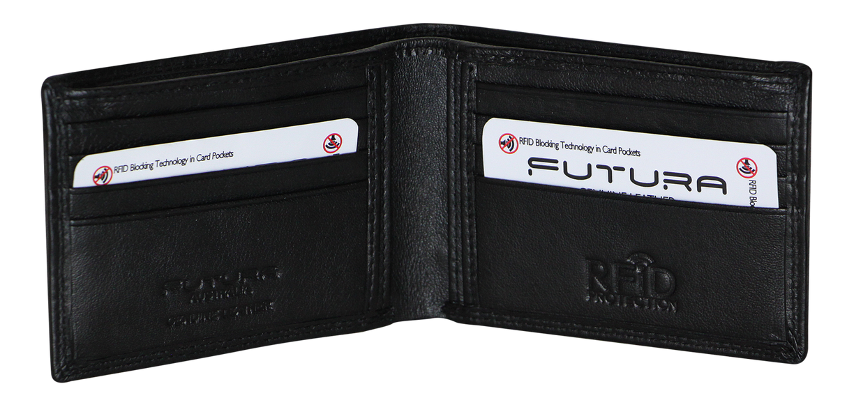 Futura Mens RFID Slim Genuine Leather Wallet - Black