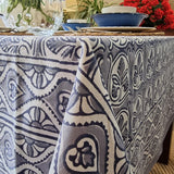 Kolka Lotus Handle Block-Printed Simple Dining Table Tablecloth - Grey