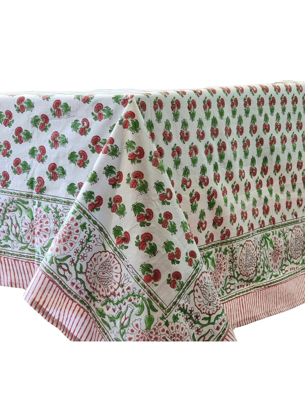 Kolka Mistletoe Hand Block-Printed & Screen Printed Textiles Tablecloth - Red