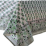 Kolka Rosemary Hand Block-Printed Cotton Tablecloth - Green