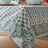 Kolka Rosemary Hand Block-Printed Cotton Tablecloth - Green