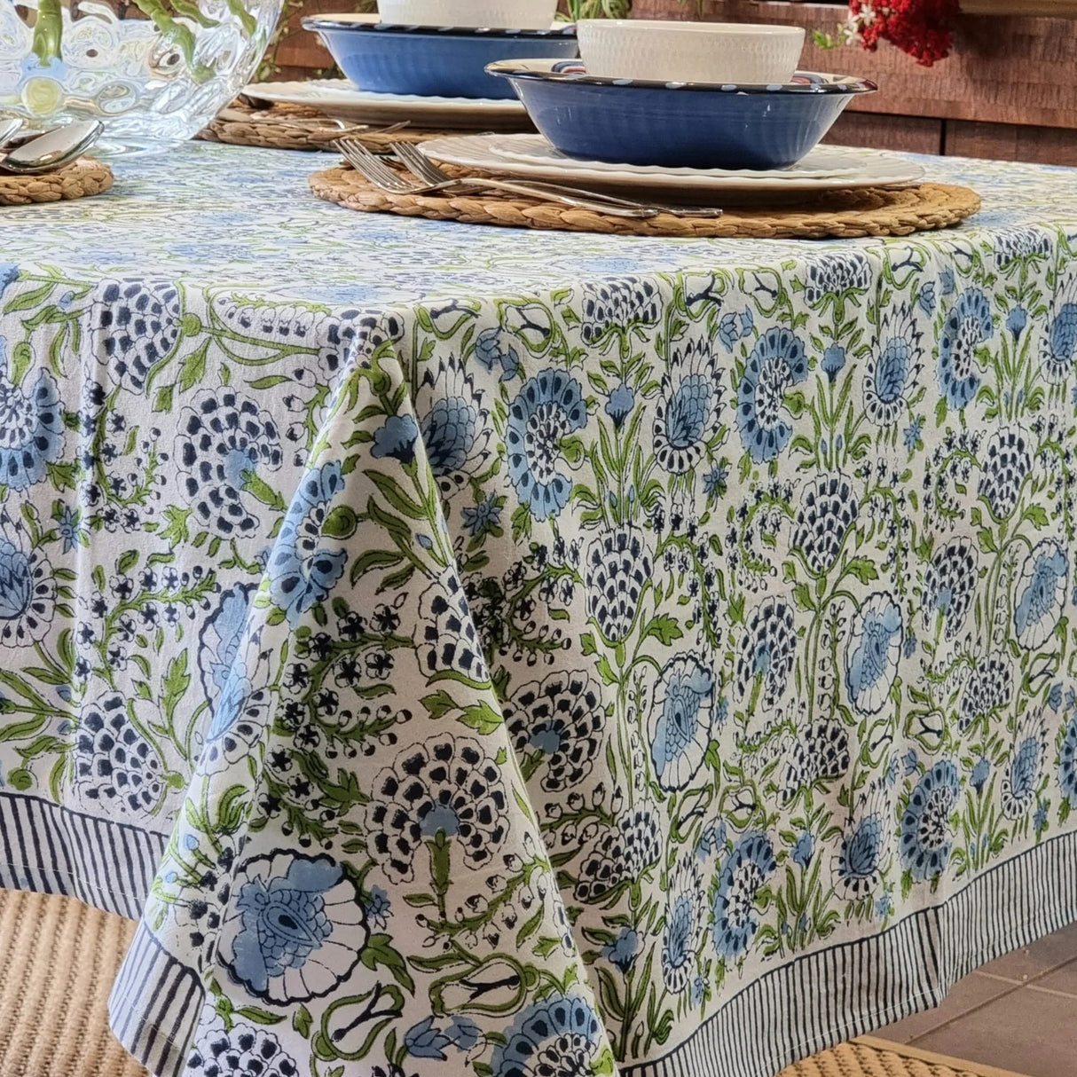 Kolka Senetti Hand Block-Printed & Sreen-Printed Textiles Tablecloth - Green