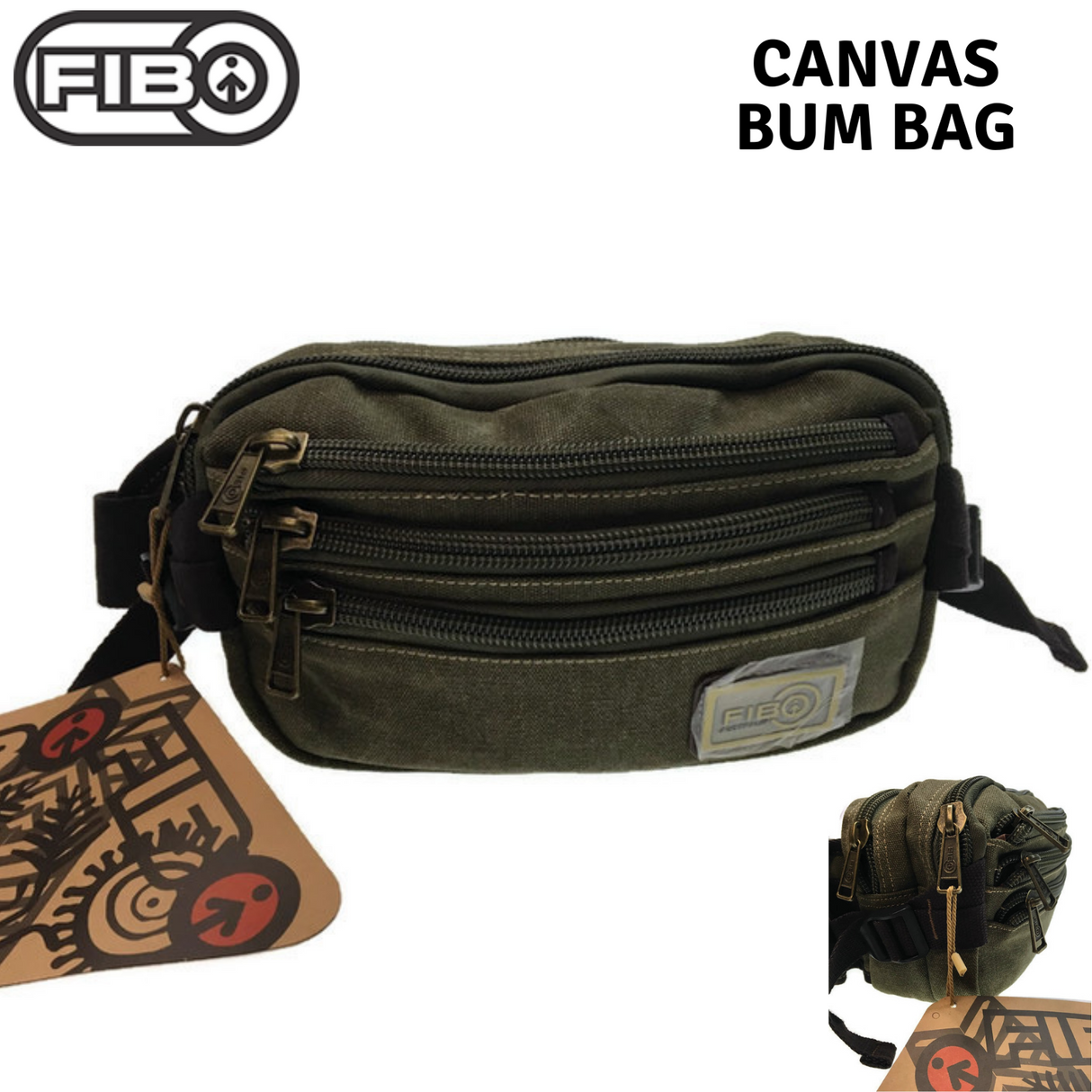 FIB Canvas Bum Bag w Belt Wallet Waist Pouch Travel Mobile Phone Military - Khaki