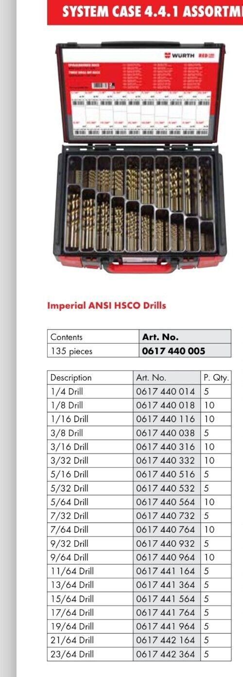 Wurth 135-Piece Twist Drill Bit Assortment in System Box