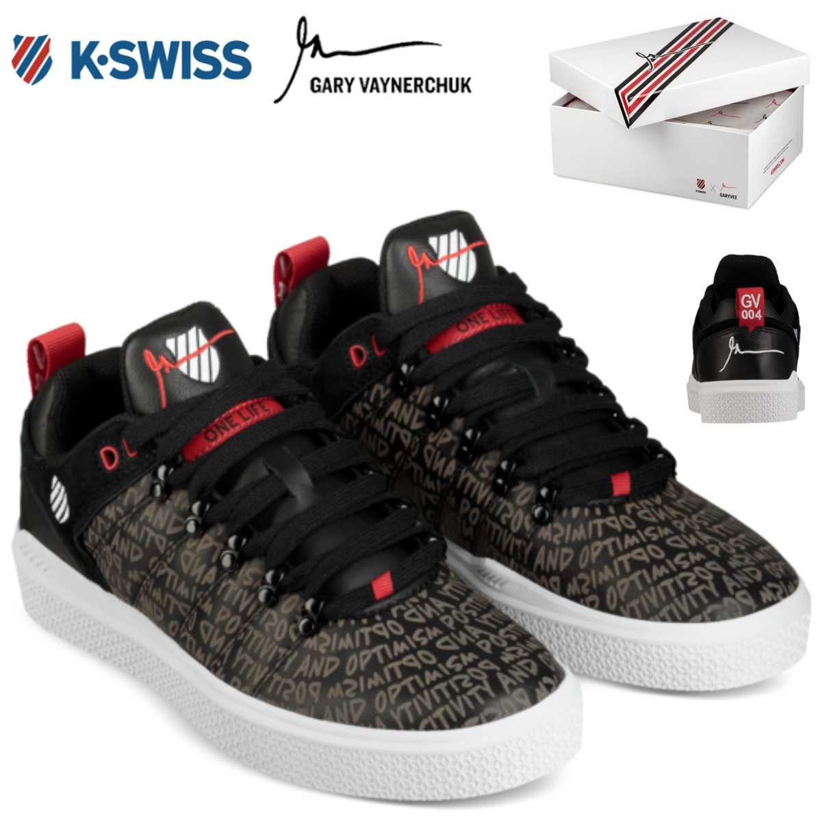 K-Swiss Gary Vee Low Tops Mid Sneakers Shoes Vaynerchuk Casual - Black/White/Red