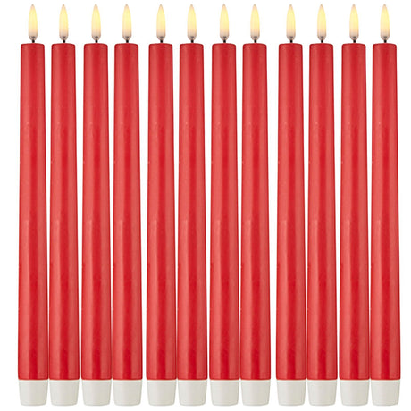 24x LED Flickering Flame Taper Candles 25cm Tall Candle Real Wax Red - Unscented