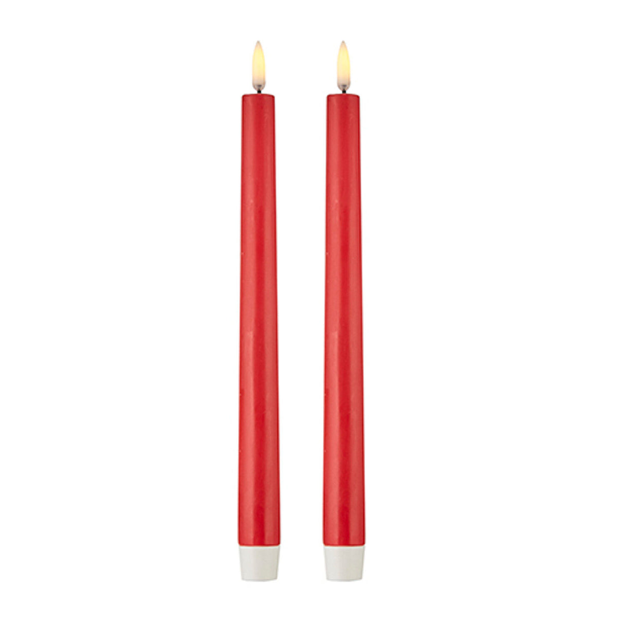 2x LED Flickering Flame Taper Candles 25cm Tall Candle Real Wax Red - Unscented