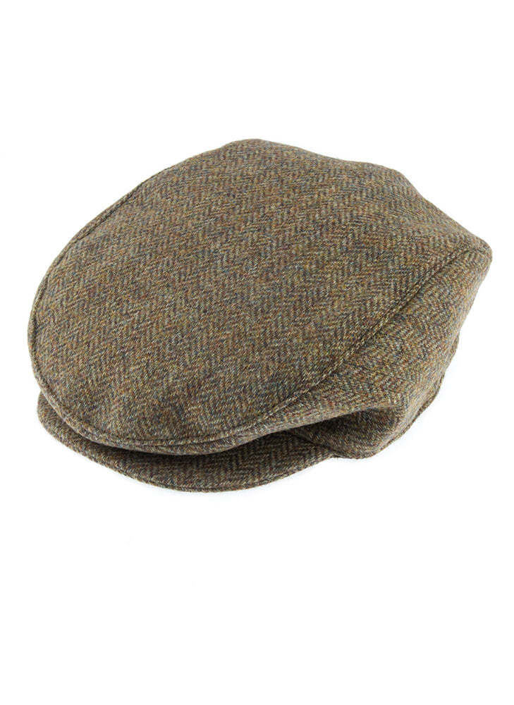 DENTS Abraham Moon Herrinbone Tweed Flat Cap Hat - Spruce