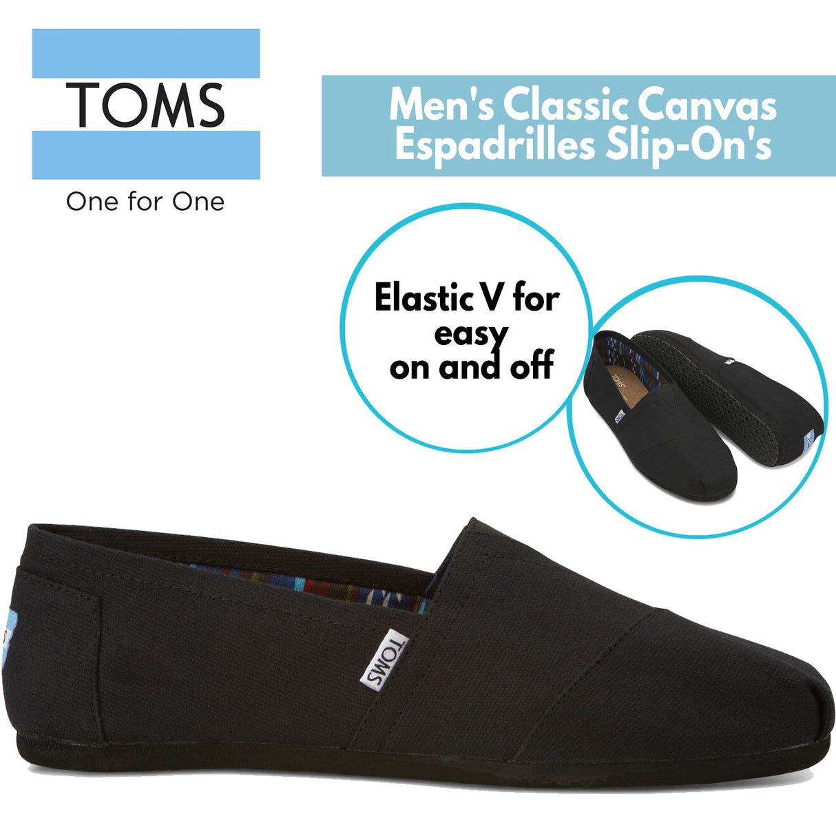 TOMS Mens Canvas Epadrilles Alpargata Shoes Slip On Classic - Black On Black