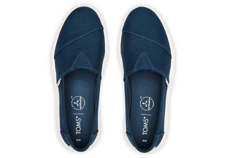 TOMS Womens Platform Alpargata Canvas Shoes Slip On Casual Shoes Flats - Blue