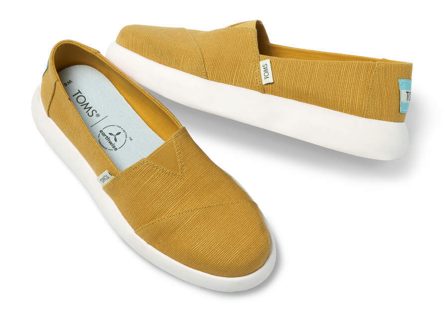 TOMS Womens Canvas Slip On Shoes Sneakers Flats Alpargata Espadrilles - Mustard