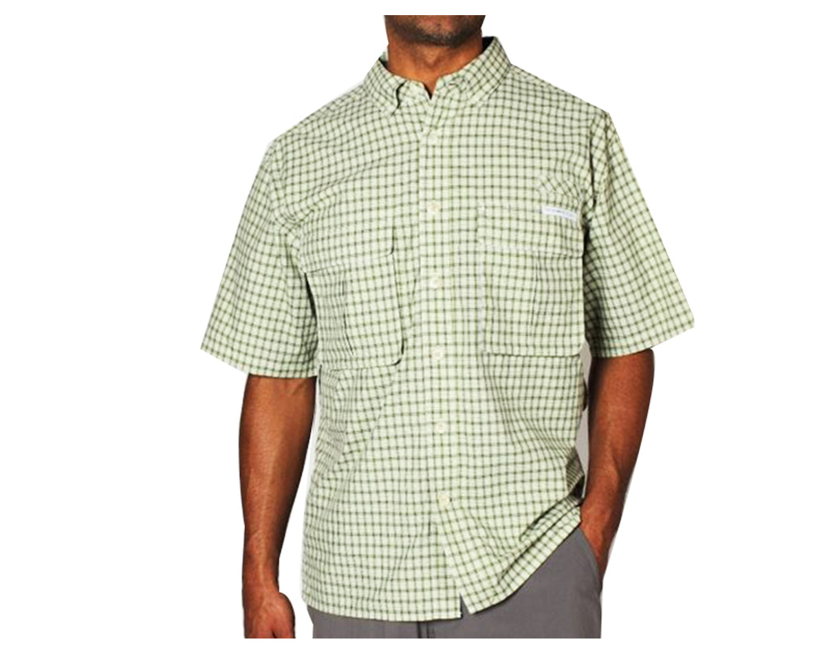 ExOfficio Mens Air Strip Micro Plaid Short Sleeve Shirt - Olive