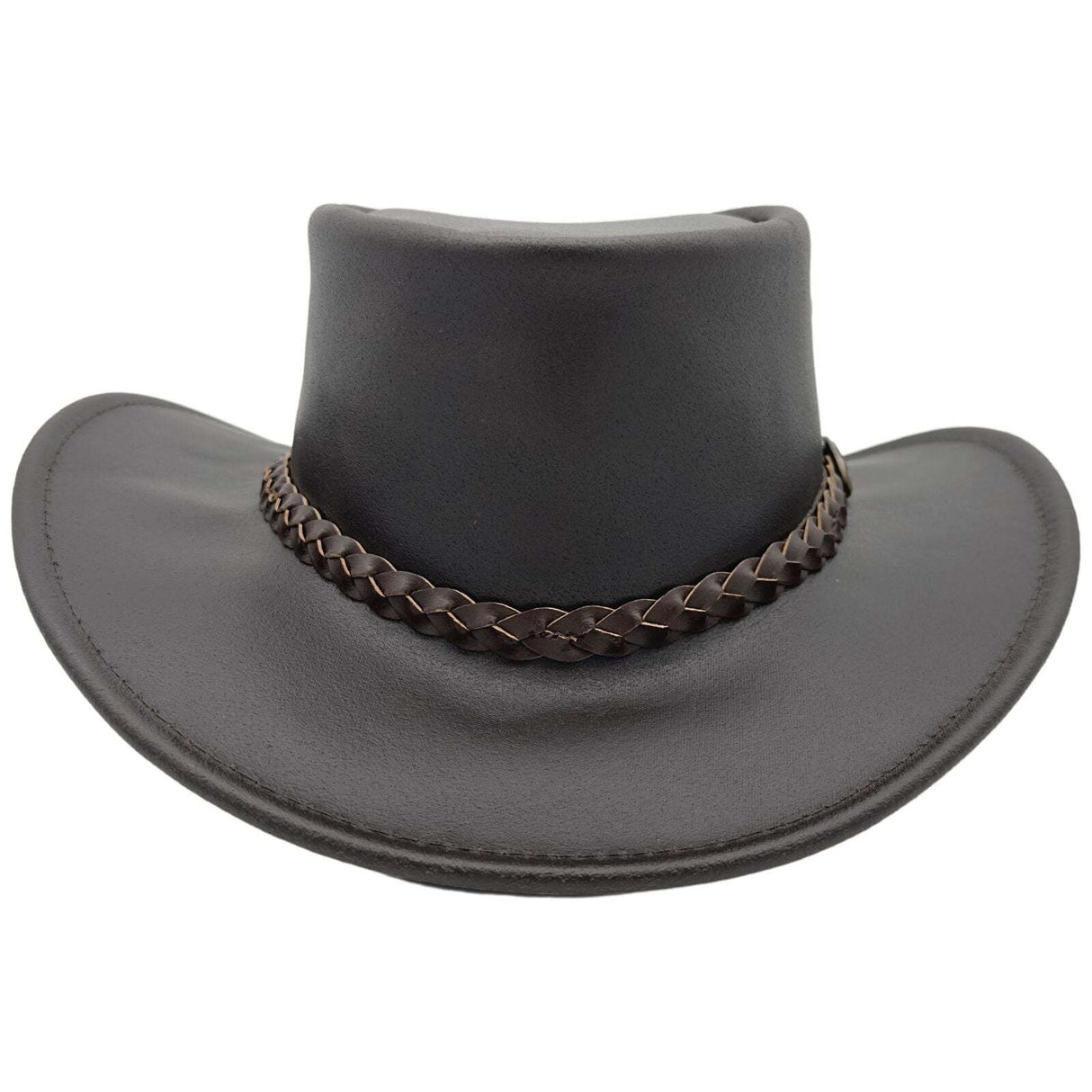 Jacaru Swagman Leather Outback Hat Wide Brim - Brown