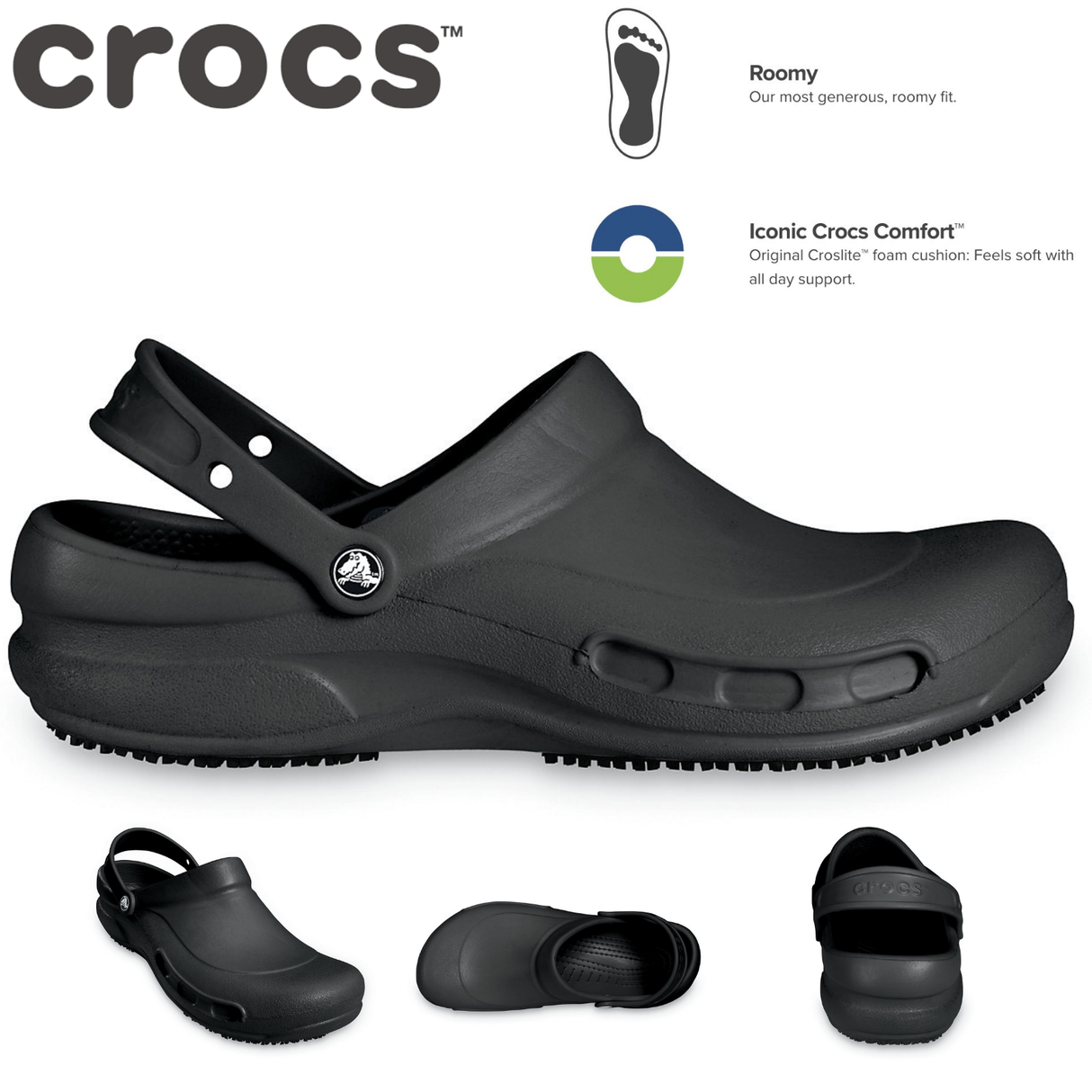 Crocs Bistro Slip Resistant Clogs Shoes Sandals Work Occupational - Black