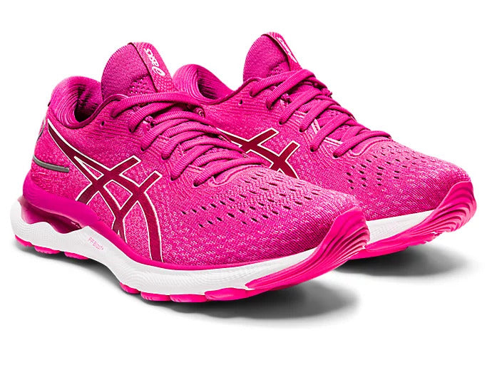 Asics Womens Gel Nimbus 24 Sneakers Running Shoes Runners - Fuchsia Red/White