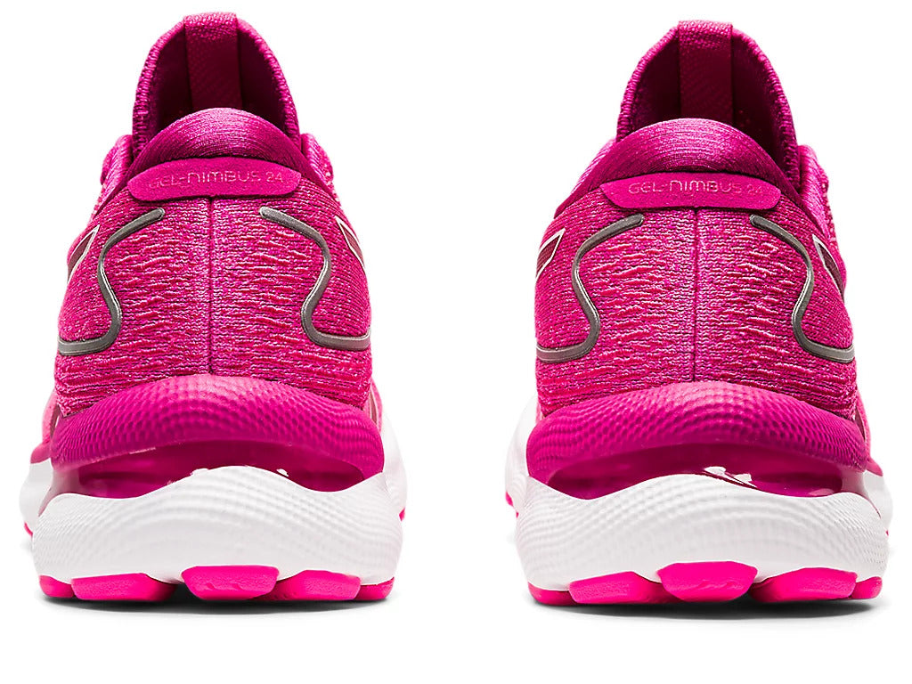 Asics Womens Gel Nimbus 24 Sneakers Running Shoes Runners - Fuchsia Red/White