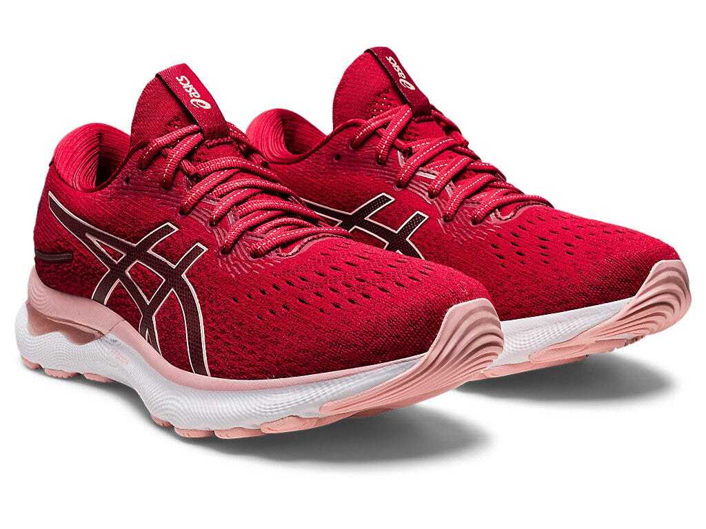 Asics Womens Nimbus 24 Sneakers Running Shoes Runners - Cranberry/Frosted Rose