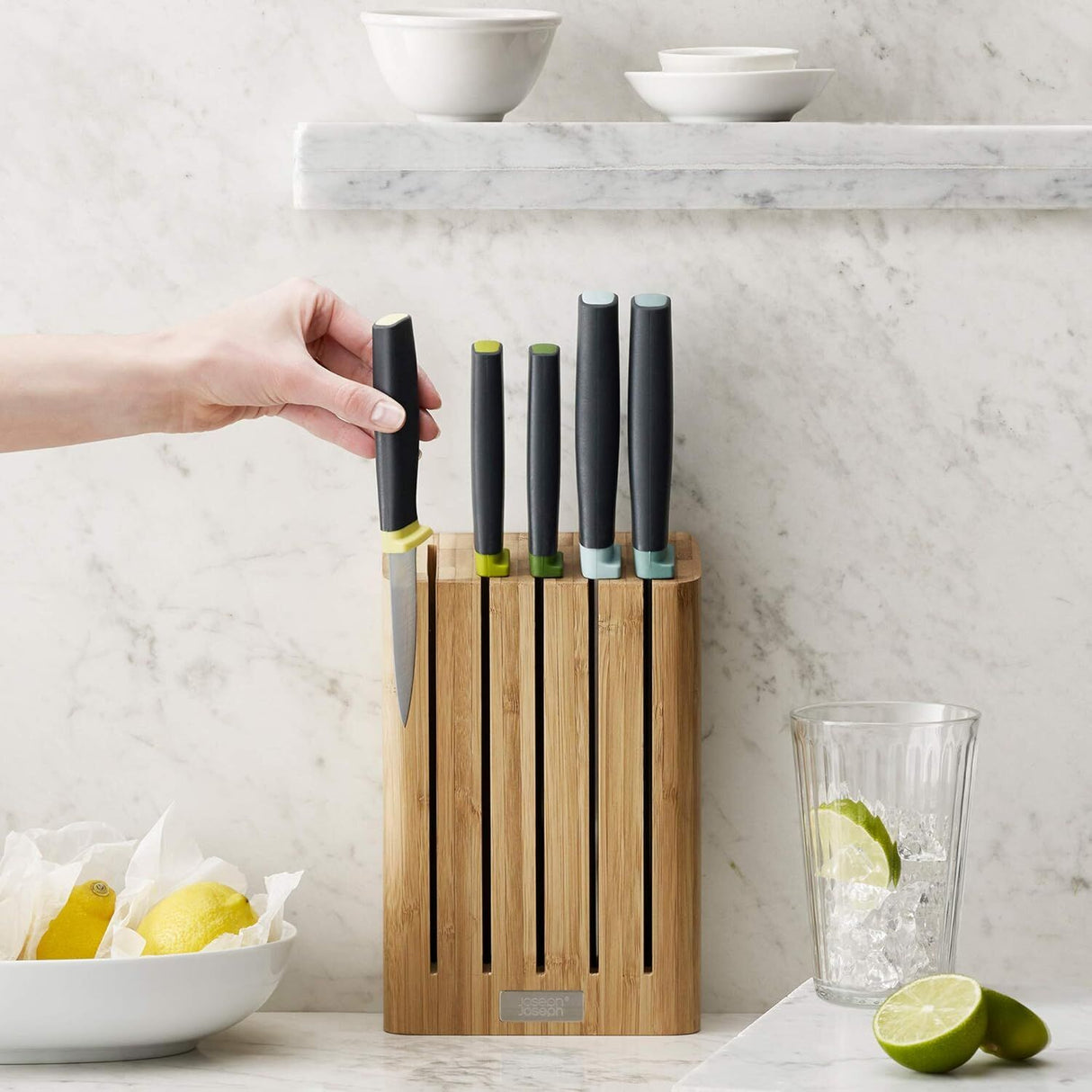 Joseph Joseph Elevate 5pcs Knife Set w/ Slimline Bamboo Storage Block