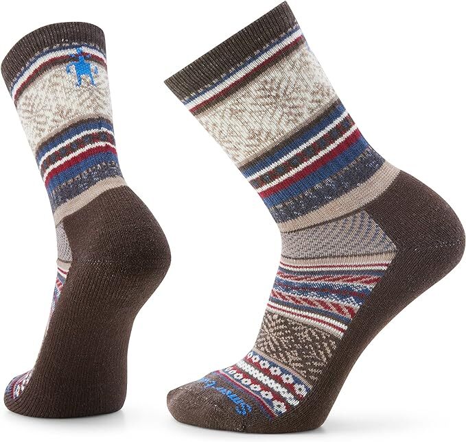 Smart Wool Mens Everyday Fair Isle Sweater Crew Socks - Chestnut - Medium