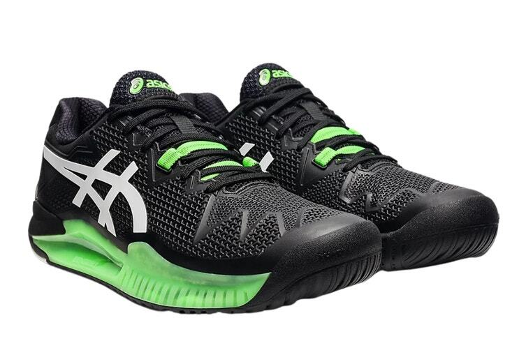 ASICS Mens Gel-Resolution 8 Clay Tennis Shoes Herringbone Sole in Black/Green Gecko