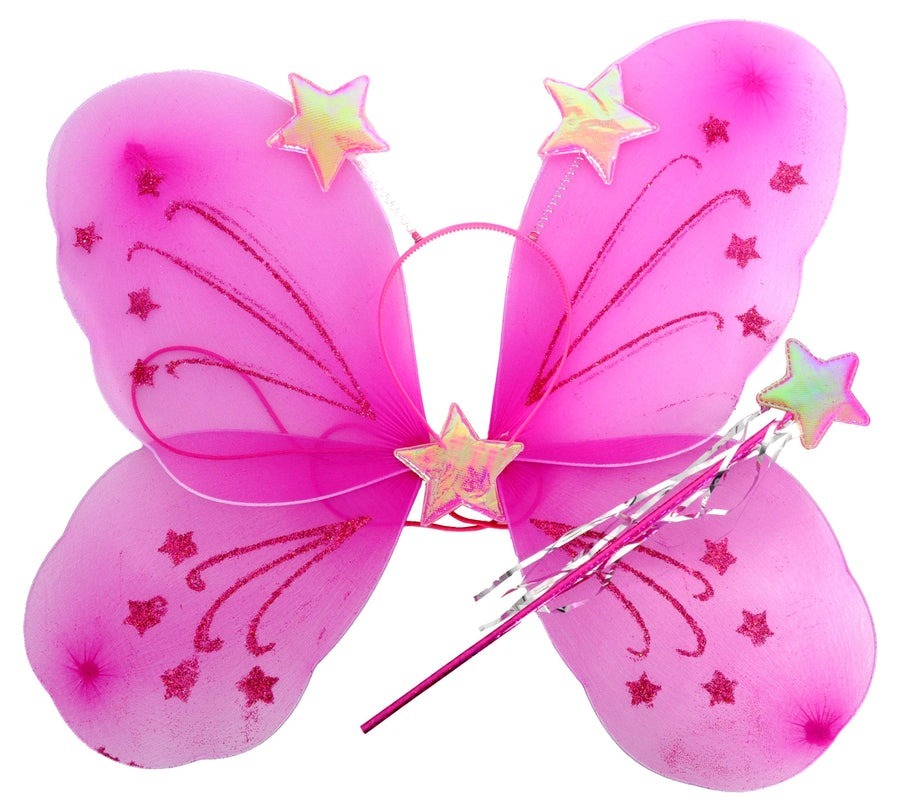 Girls Kids Angel Fairy Butterfly Wing Fancy Princess Party Costume - Hot Pink