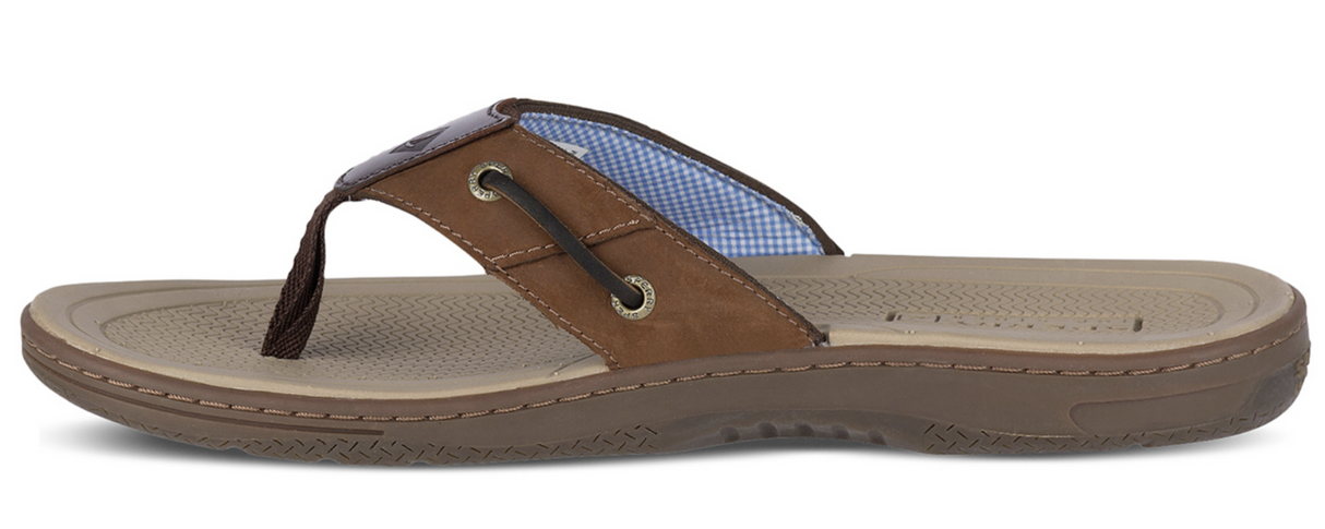 Sperry Mens Baitfish Thongs Flip Flops Top Sider Leather Sandals Slip On - Brown