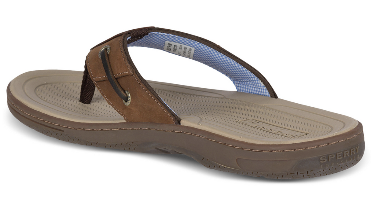 Sperry Mens Baitfish Thongs Flip Flops Top Sider Leather Sandals Slip On - Brown