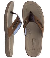 Sperry Mens Baitfish Thongs Flip Flops Top Sider Leather Sandals Slip On - Brown