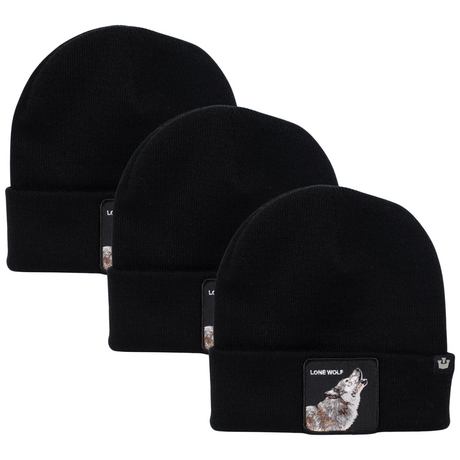 3x Goorin Lone Wolf Man Beanie Hat Warm Winter Ski Animal Series - Black