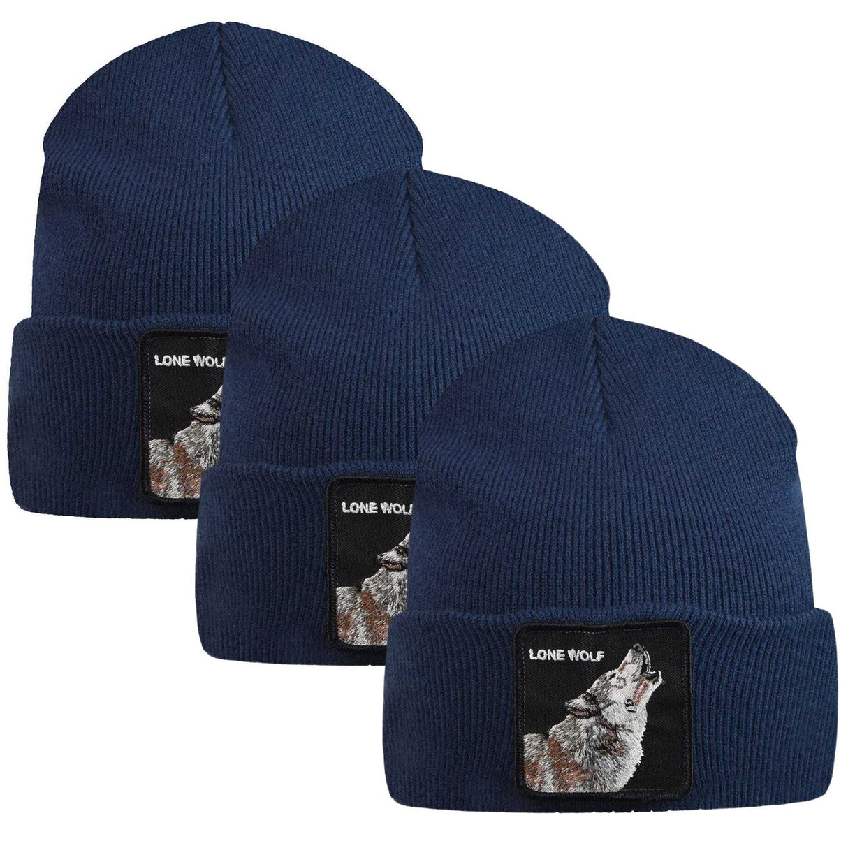 3x Goorin Wolf Man Beanie Hat Warm Winter Ski Animal Series Lone Wolf - Navy