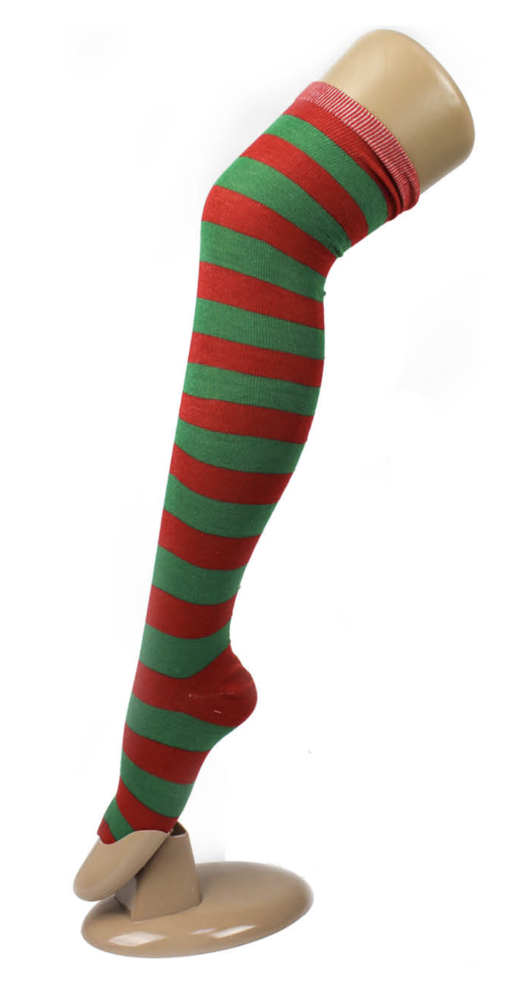 10x Christmas Over The Knee Socks Red Green Xmas Candy Cane Striped Elf Bulk