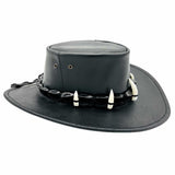 Jacaru 110 Croc Hunter Outback Leather Hat with Real Crocodile Headband - Black