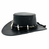 Jacaru 110 Croc Hunter Outback Leather Hat with Real Crocodile Headband - Black