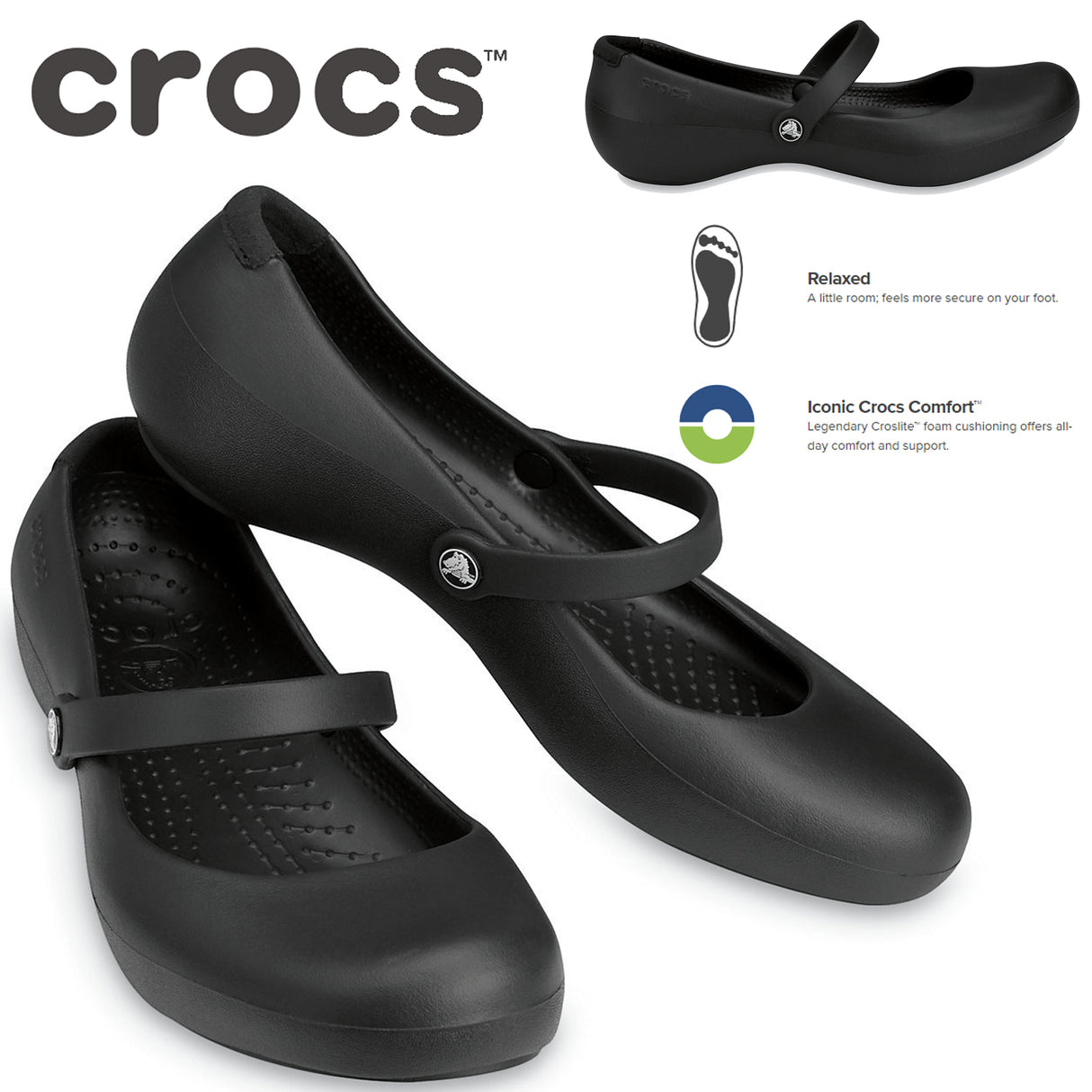 Crocs Womens Alice Work Mary Jane Flats Shoes Slip On Genuine - Black