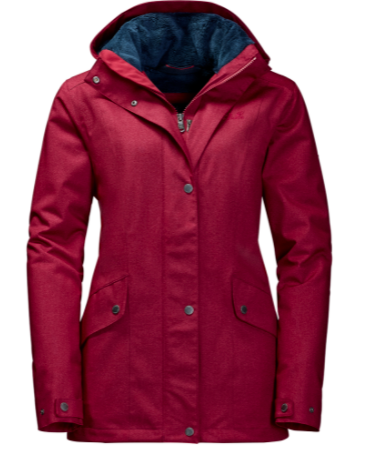 Jack Wolfskin Womens Park Avenue Rain Jacket Waterproof Windproof Coat w Hood - Dark Red - L