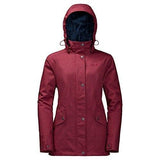 Jack Wolfskin Womens Park Avenue Rain Jacket Waterproof Windproof Coat w Hood - Dark Red - L