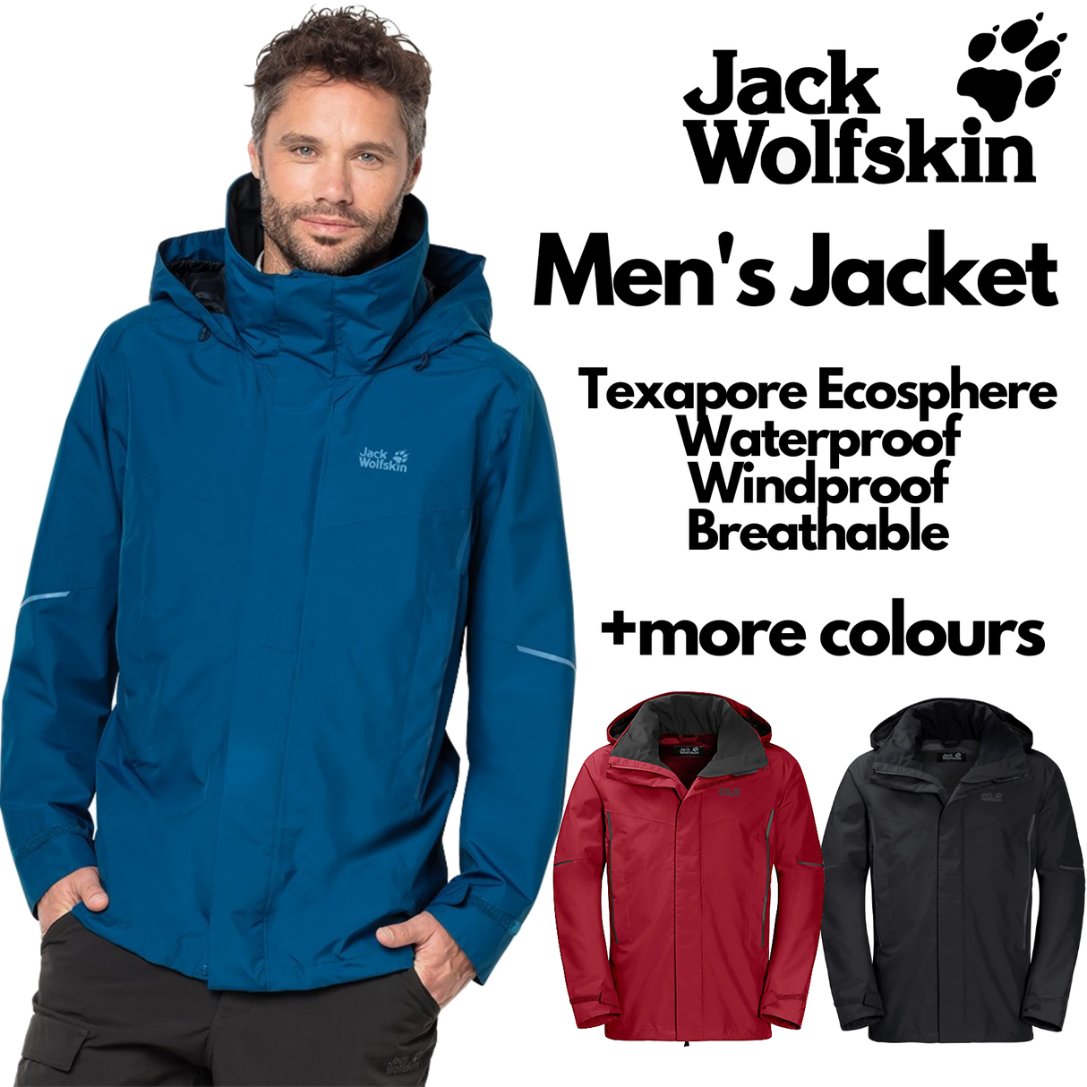 Jack Wolfskin Escalente Ecosphere Mens Hooded Jacket Pockets Waterproof Winter