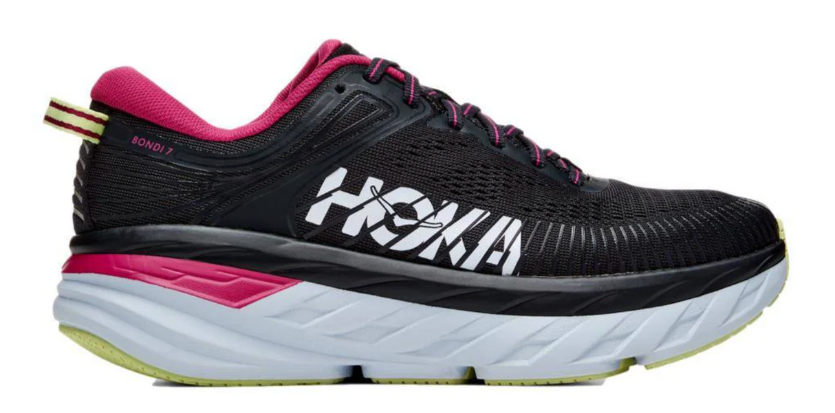 Hoka Womens Bondi 7 Sneakers Runners Shoes - Blue Graphite/Festival Fuchsia