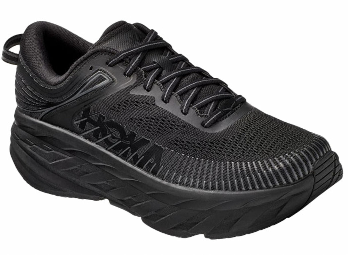 Hoka Mens Bondi 7 Wide Comfort Sneakers Runners Athletic Shoes - Black/Black