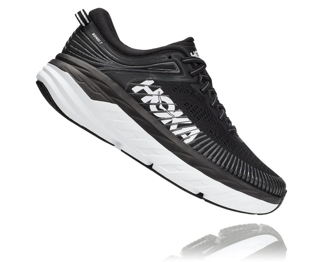 Hoka Womens Bondi 7 Wide Sneakers Runners Comfort Shoes Athletic - Black/White