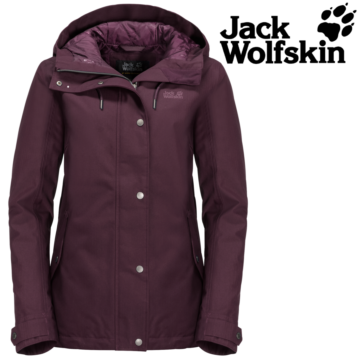 Jack Wolfskin Mora Women Jacket Ladies Winter Warm Coat Hood Waterproof Burgundy