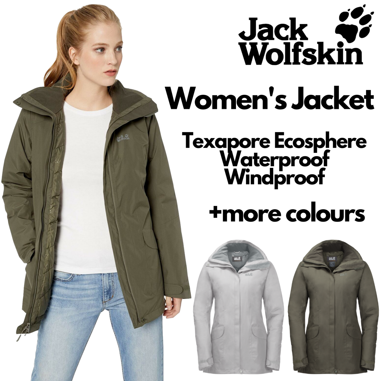 Jack Wolfskin Kiruna Trail Ecosphere Jkt Womens Hooded Jacket Waterproof Pockets