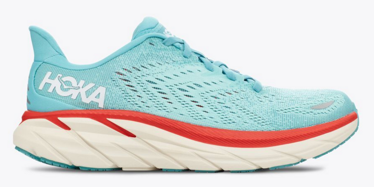 Hoka Womens Clifton 8 Wide Running Shoes Sneakers - Aquarelle / Eggshell Blue